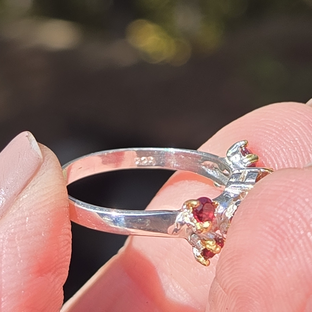 Citrine & Rhodolite Natural Gemstone Sterling & Gold Ring Sz6 - Picture 8 of 8